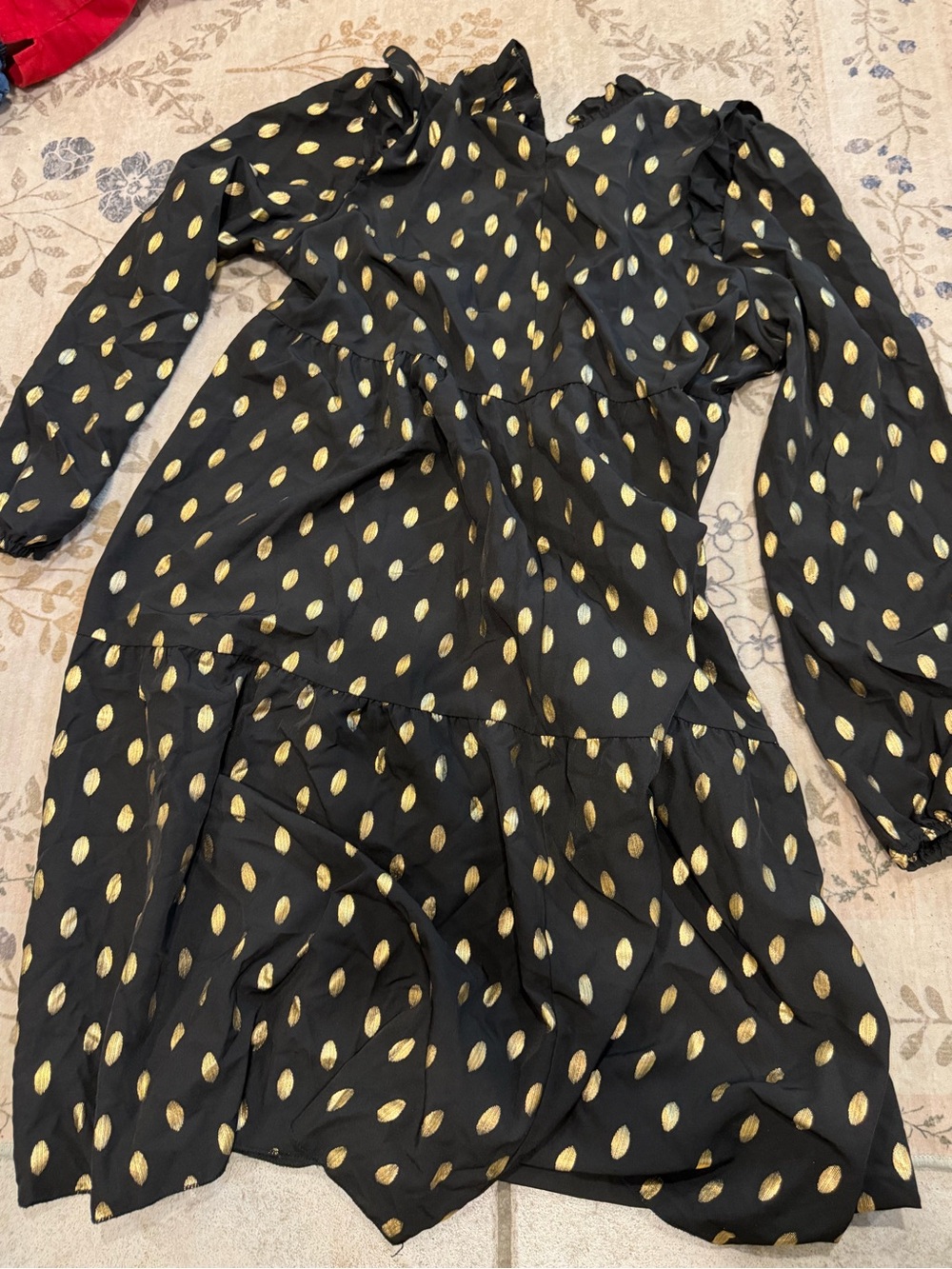 SHEIN Black Long Sleeve Dress with Gold Dot Print